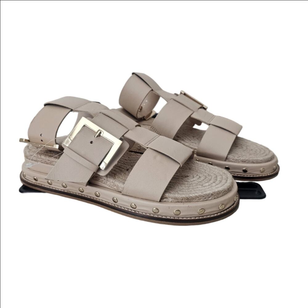 Asos DESIGN Leather Studded Espadrilles Ankle Strap Gladiator Sandals Size 8